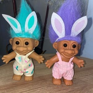 Vintage Easter Bunny Troll Dolls-Set of Two
